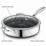 VEYUNA Hybrid Sauté Pan 4.3L with Lid, Nonstick Stainless Steel Deep Skillet