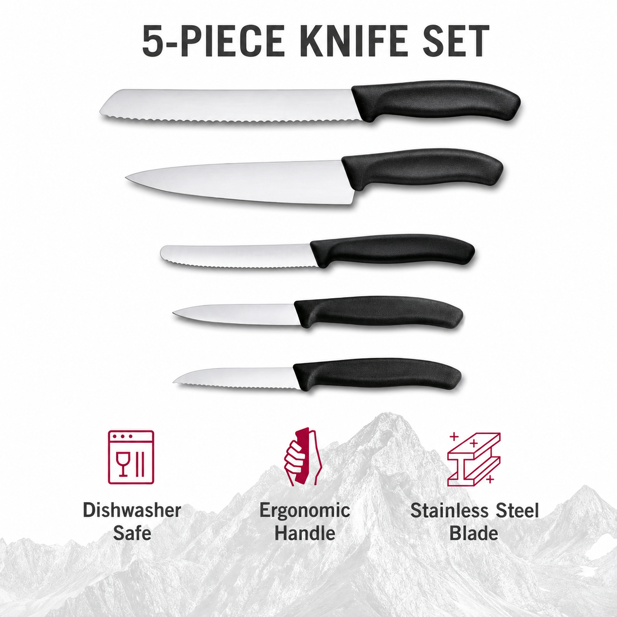 VEYUNA 5-Piece Kitchen Knife Set - Extra Sharp Stainless Steel Food Prep
