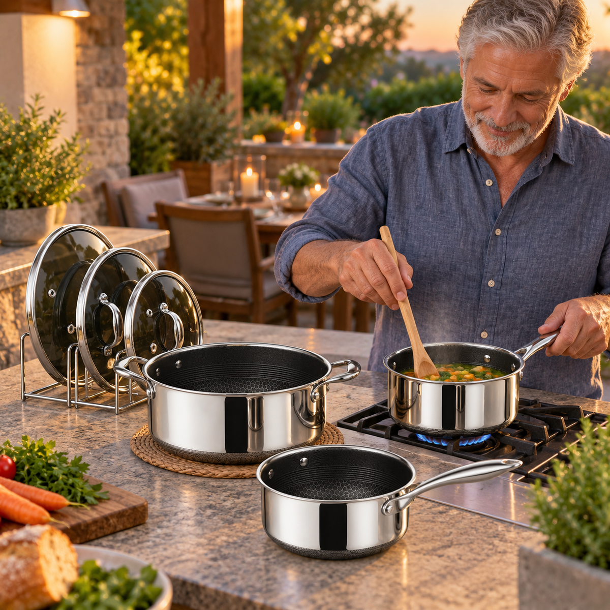 VEYUNA Hybrid Pot Set 6-Piece Nonstick Saucepan & Stockpot Set with Lids