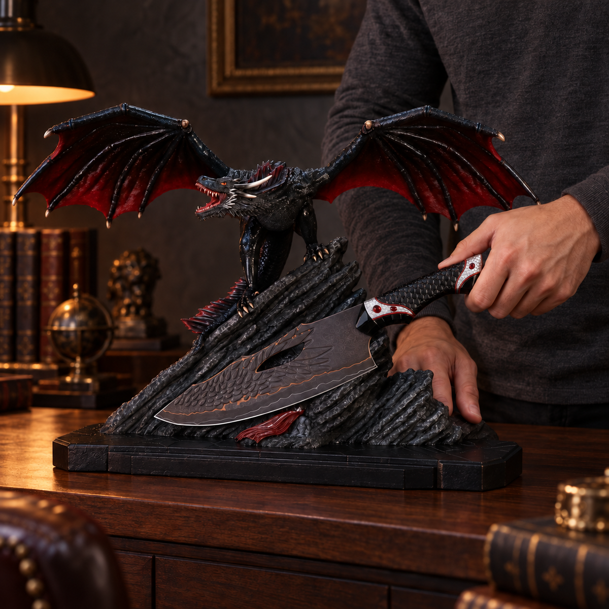 VEYUNA Collector Chef Knife 8.5", Game of Thrones Drogon's Fury with Sculpted Display Stand