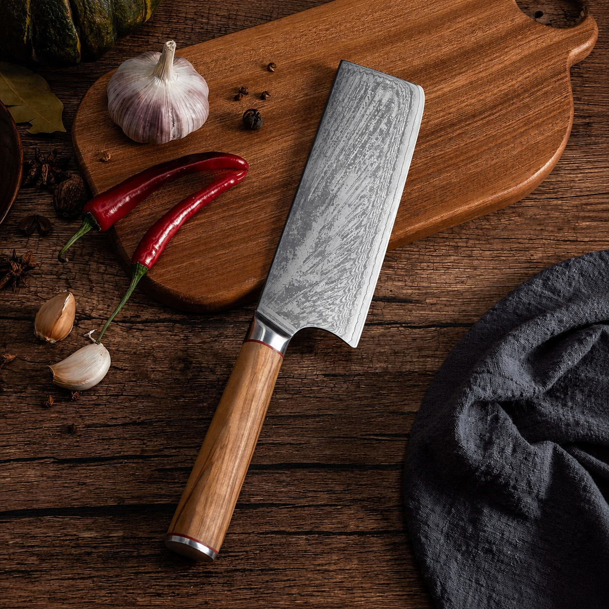 VEYUNA 7-Inch Cleaver Knife - 67-Layer AUS10 Damascus, Olive Wood, Food Prep