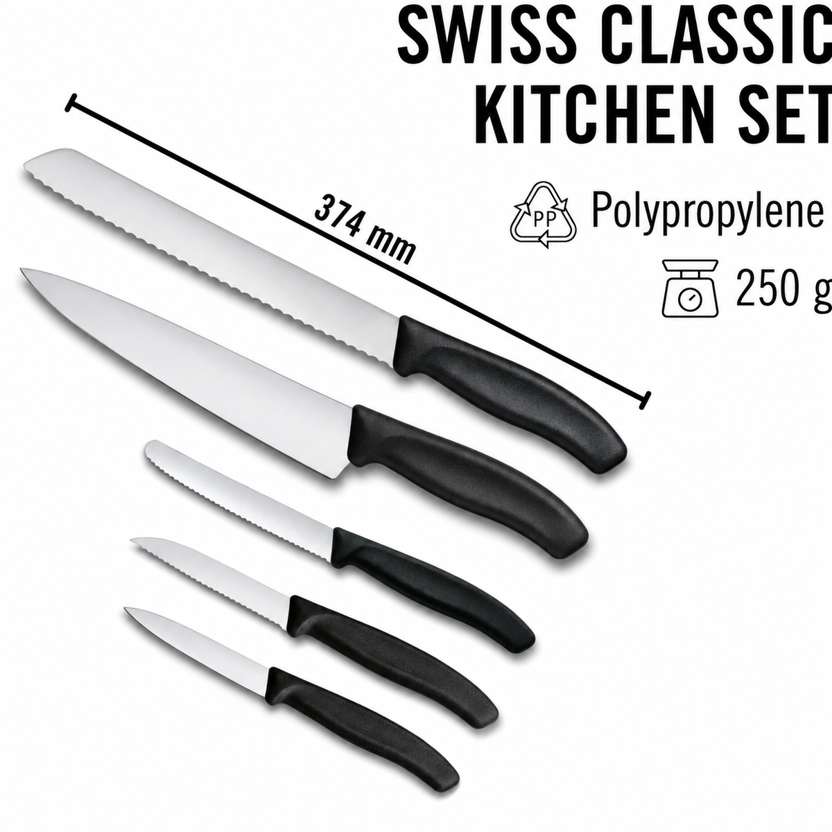 VEYUNA 5-Piece Kitchen Knife Set - Extra Sharp Stainless Steel Food Prep