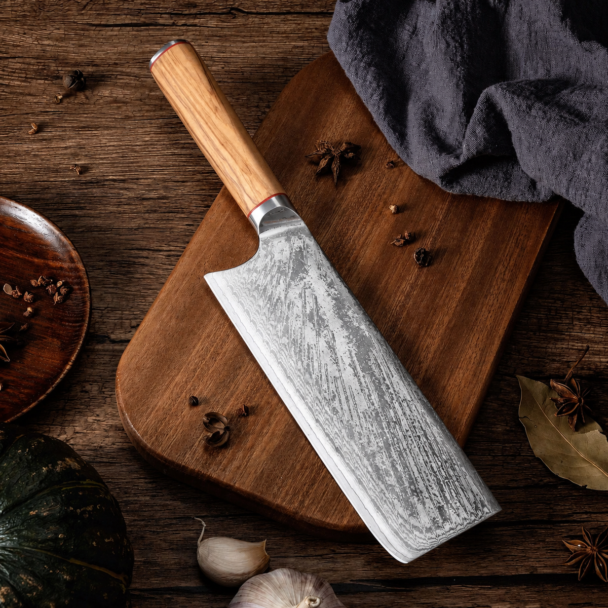 VEYUNA 7-Inch Cleaver Knife - 67-Layer AUS10 Damascus, Olive Wood, Food Prep