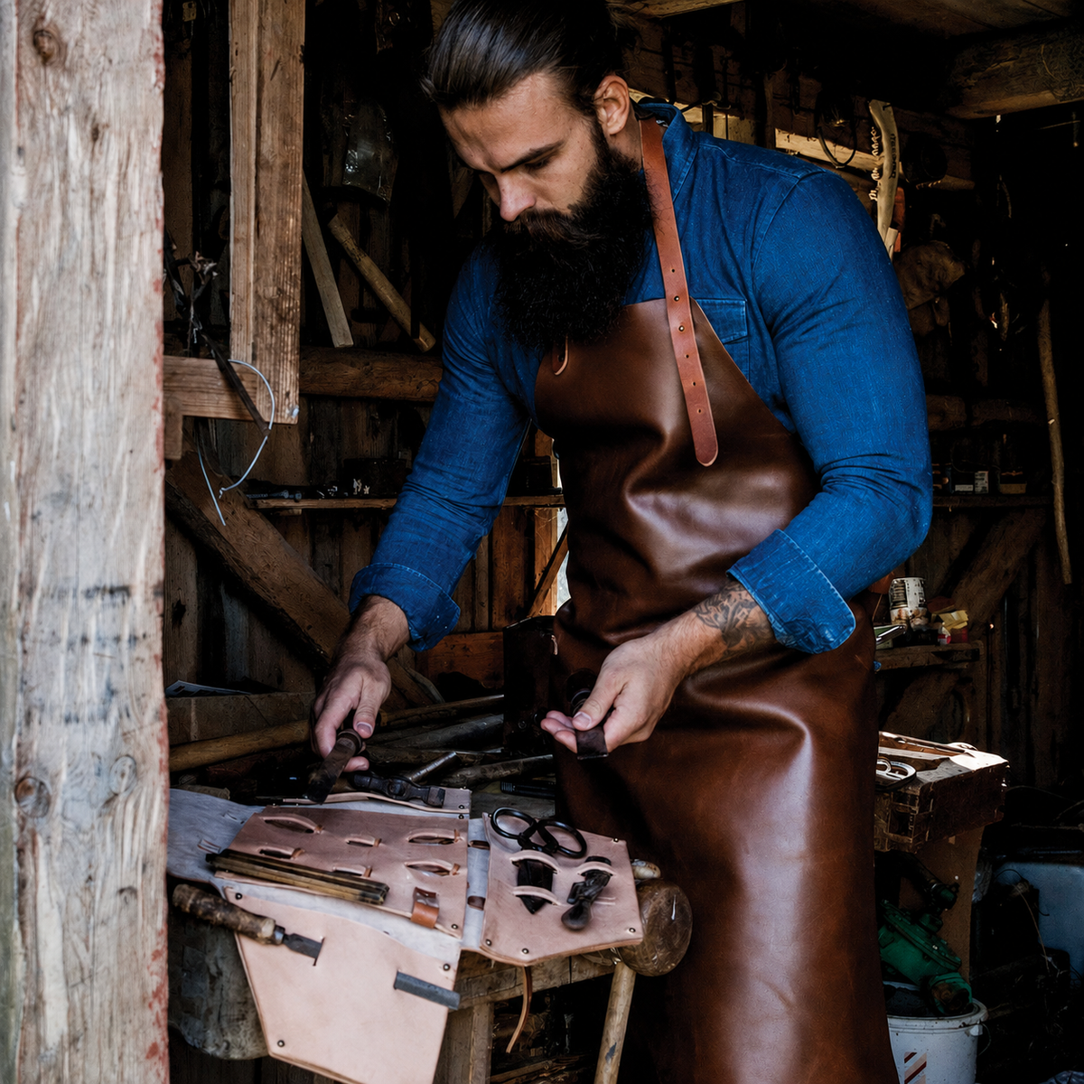 VEYUNA Leather Apron - Handcrafted Dark Brown Protective Apron for Food Prep
