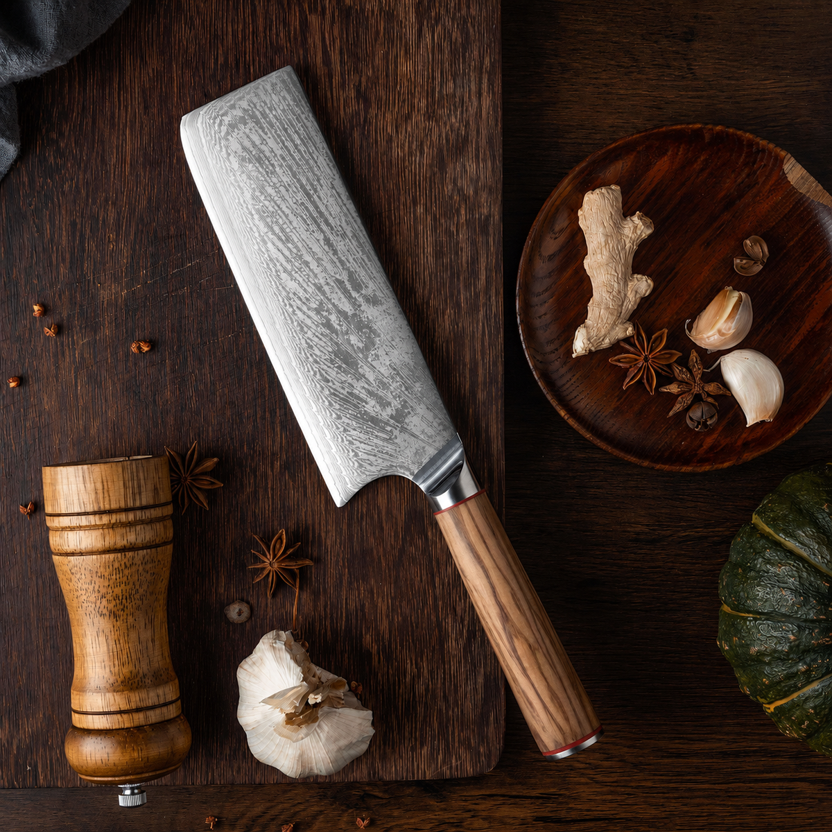 VEYUNA 7-Inch Cleaver Knife - 67-Layer AUS10 Damascus, Olive Wood, Food Prep