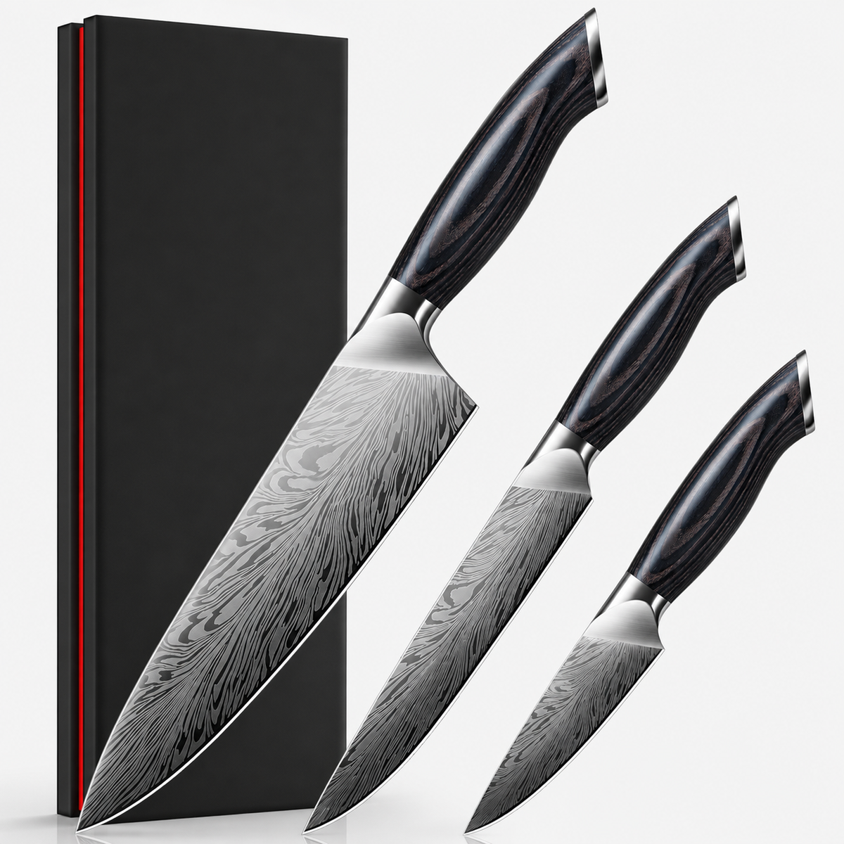 VEYUNA 3-Piece Japanese Knife Set - High-Carbon Steel Food Prep Knives