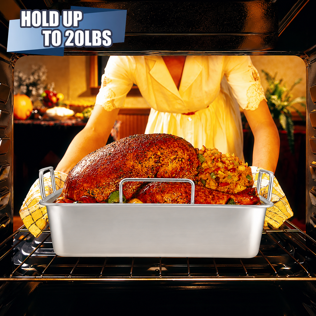 VEYUNA Roasting Pan Set, 7-Piece Stainless Steel Meal Prep Roaster & Rack