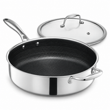 VEYUNA Hybrid Sauté Pan 5L with Lid, Nonstick Stainless Steel Deep Skillet
