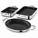 VEYUNA Hybrid Roasting Pan Set, 4-Piece Nonstick Ovenware with Stainless Steel Handles