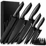 VEYUNA 11-Piece Black Knife Set with Sharpener - Stainless Steel Food Prep