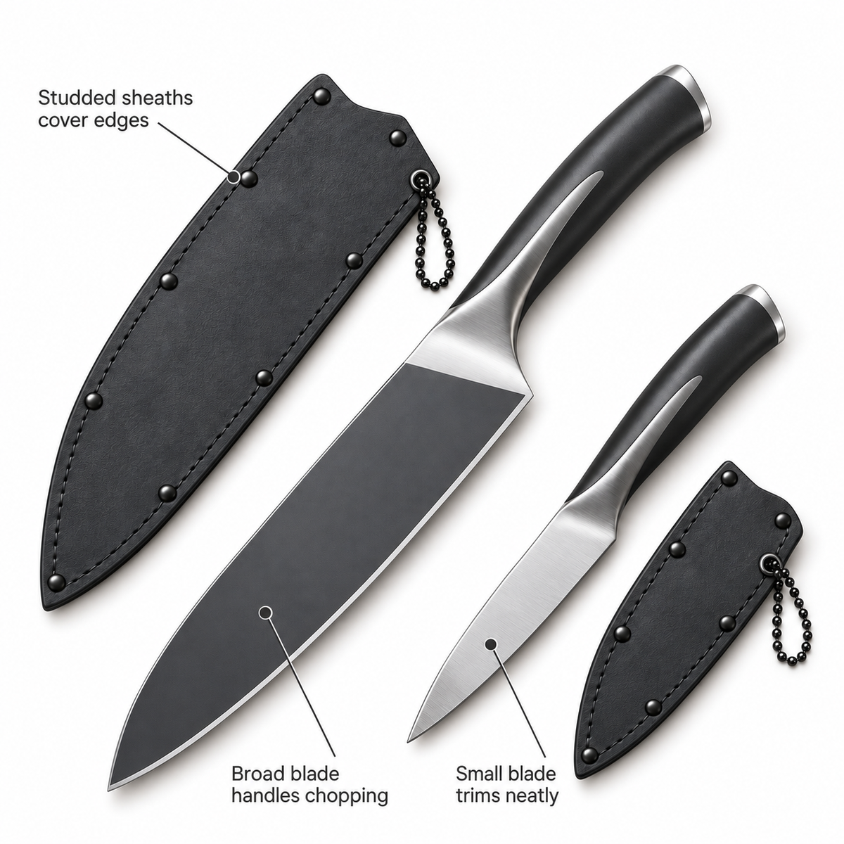 VEYUNA 2-Piece Knife Set 8" Chef & 3.5" Paring, KISS Edition, Stainless Steel