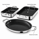 VEYUNA Hybrid Roasting Pan Set, 4-Piece Nonstick Ovenware with Stainless Steel Handles