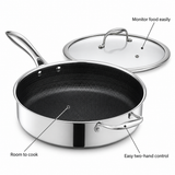 VEYUNA Hybrid Sauté Pan 5L with Lid, Nonstick Stainless Steel Deep Skillet