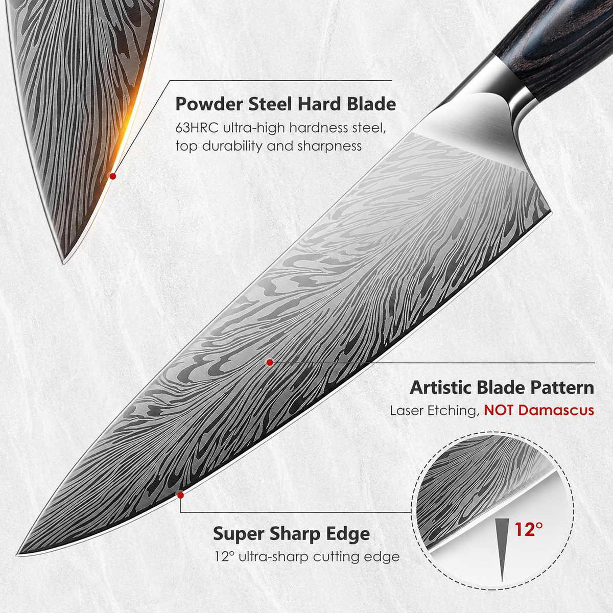 VEYUNA 3-Piece Japanese Knife Set - High-Carbon Steel Food Prep Knives