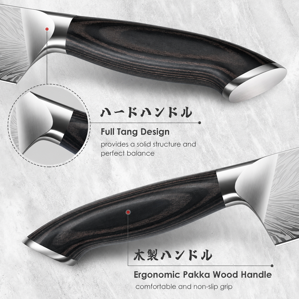 VEYUNA 3-Piece Japanese Knife Set - High-Carbon Steel Food Prep Knives