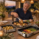 VEYUNA Hybrid Roasting Pan Set, 4-Piece Nonstick Ovenware with Stainless Steel Handles