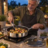 VEYUNA Hybrid Sauté Pan 5L with Lid, Nonstick Stainless Steel Deep Skillet
