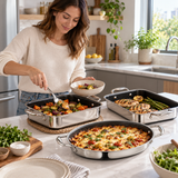 VEYUNA Hybrid Roasting Pan Set, 4-Piece Nonstick Ovenware with Stainless Steel Handles