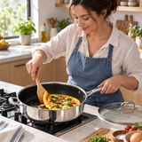 VEYUNA Hybrid Sauté Pan 5L with Lid, Nonstick Stainless Steel Deep Skillet