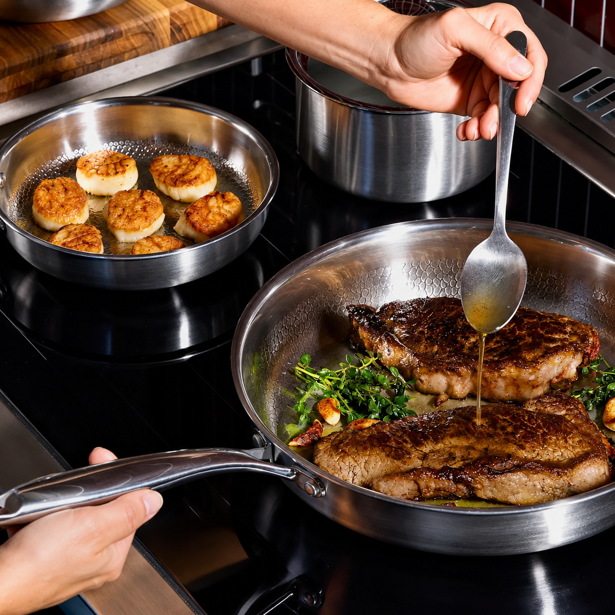 VEYUNA Titanium Hammered Pan Duo - Frying Pan & Spatula for Food Prep