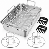 VEYUNA Roasting Pan Set, 7-Piece Stainless Steel Meal Prep Roaster & Rack