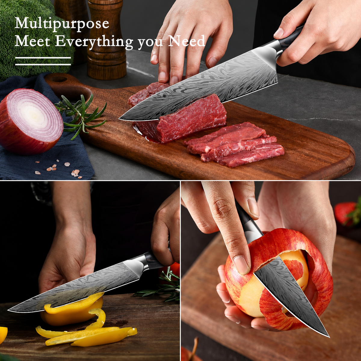 VEYUNA 3-Piece Japanese Knife Set - High-Carbon Steel Food Prep Knives