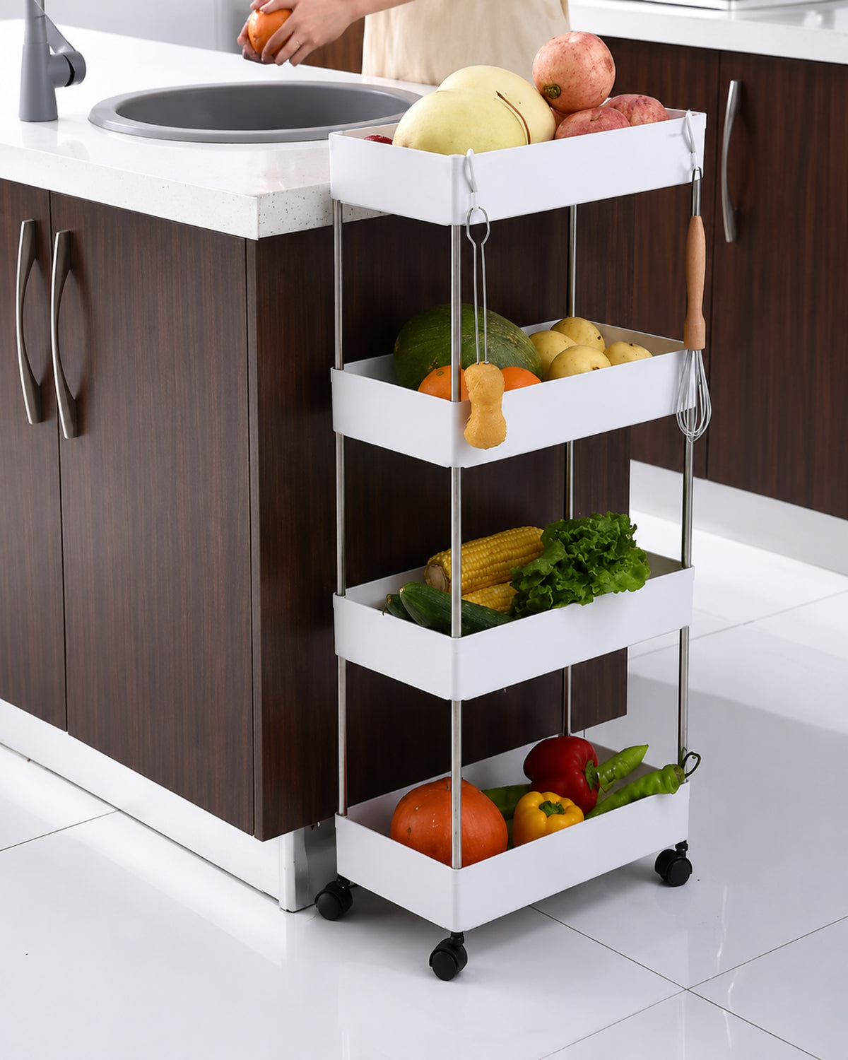 VEYUNA 4-Tier Storage Trolley, Rolling Organizer for Food, Toys & Supplies