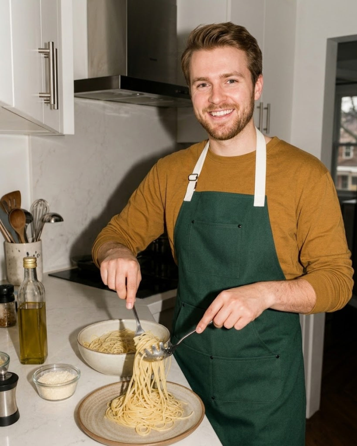 VEYUNA Meal Prep Apron – Moss Green, Adjustable Straps & Utility Pockets