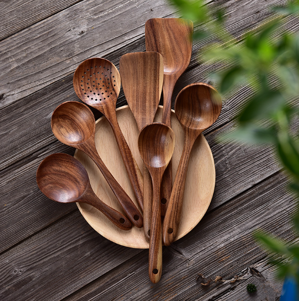 VEYUNA Teak Wood Utensil Set – 7-Piece Non-Scratch Cooking Tools