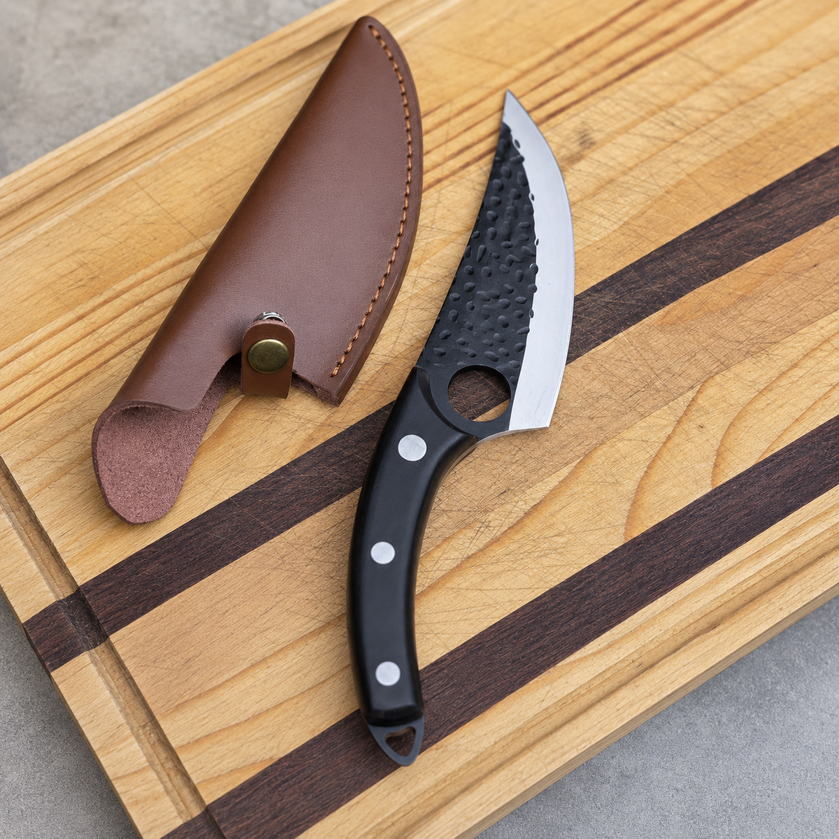 VEYUNA Boning Knife, Hammer Forged Steel Blade for Meat & Food Prep with Sheath