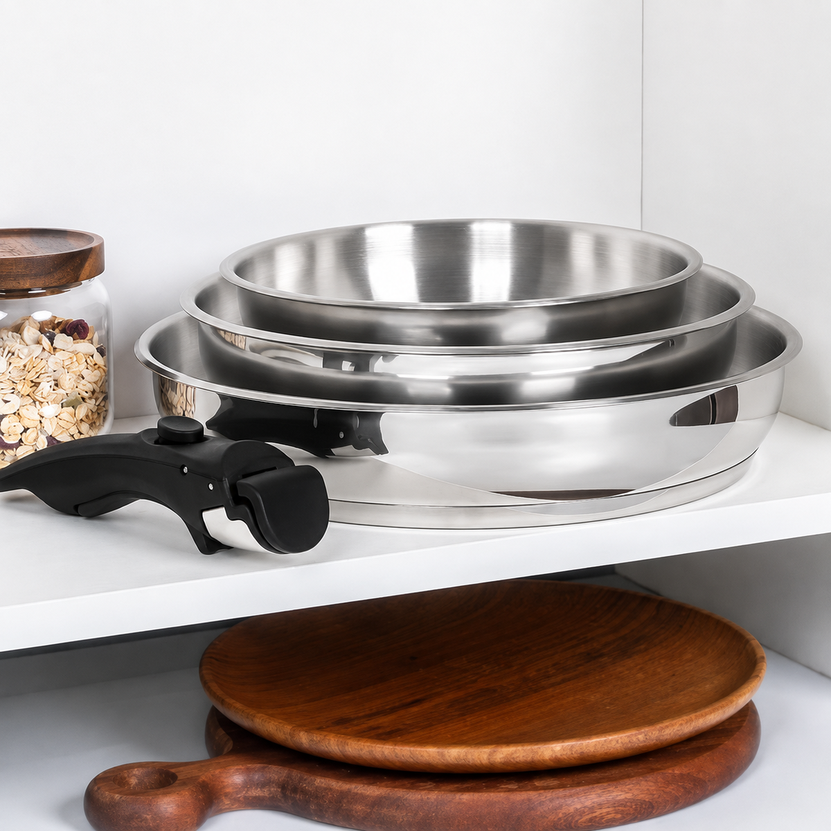 VEYUNA Frying Pan Set – 3-Piece Stainless Steel Removable Handle for Food Prep