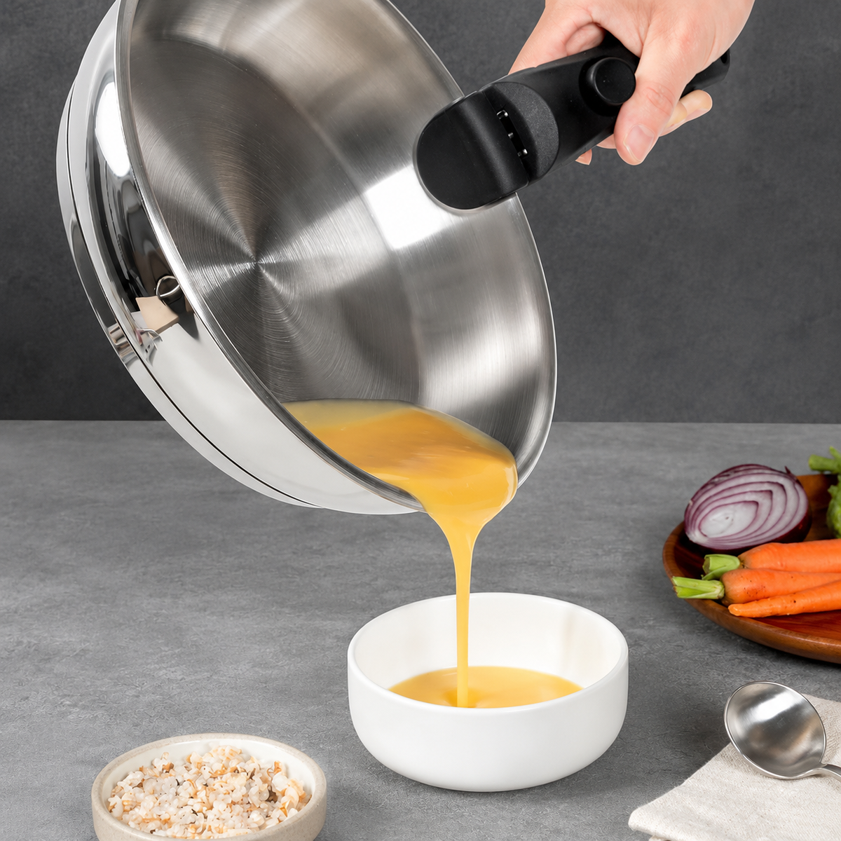 VEYUNA Frying Pan Set – 3-Piece Stainless Steel Removable Handle for Food Prep