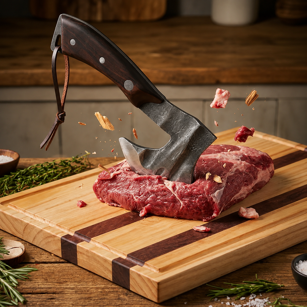 VEYUNA Butcher Axe, Hammer Forged Meat Cleaver for Raw Food & Bone Prep
