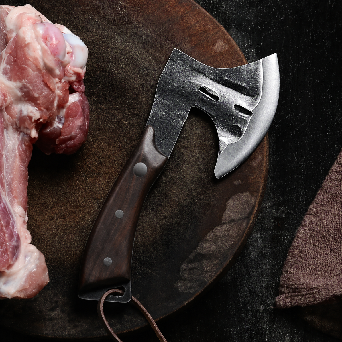 VEYUNA Butcher Axe, Hammer Forged Meat Cleaver for Raw Food & Bone Prep