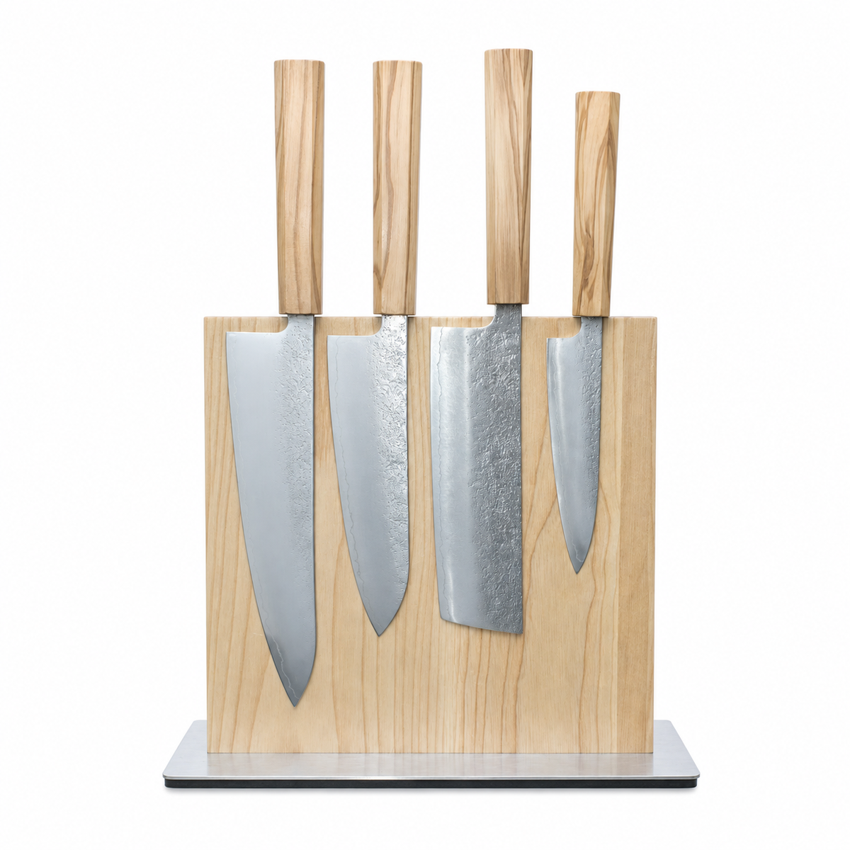 VEYUNA 5-Piece Knife Set, Silver 3 Steel Blades & Magnetic Block for Food Prep