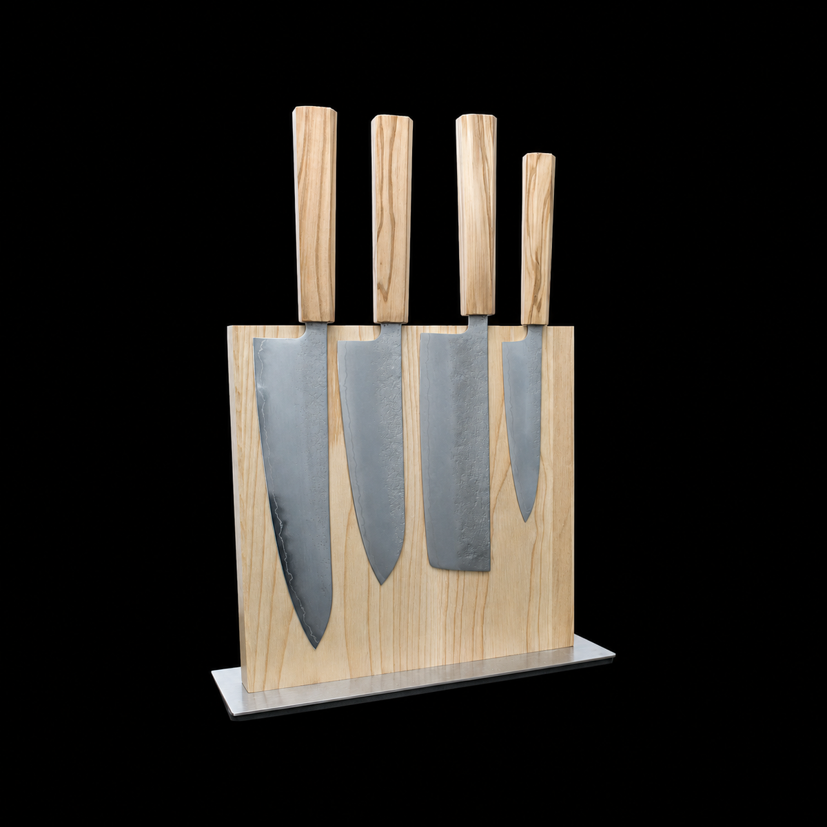 VEYUNA 5-Piece Knife Set, Silver 3 Steel Blades & Magnetic Block for Food Prep