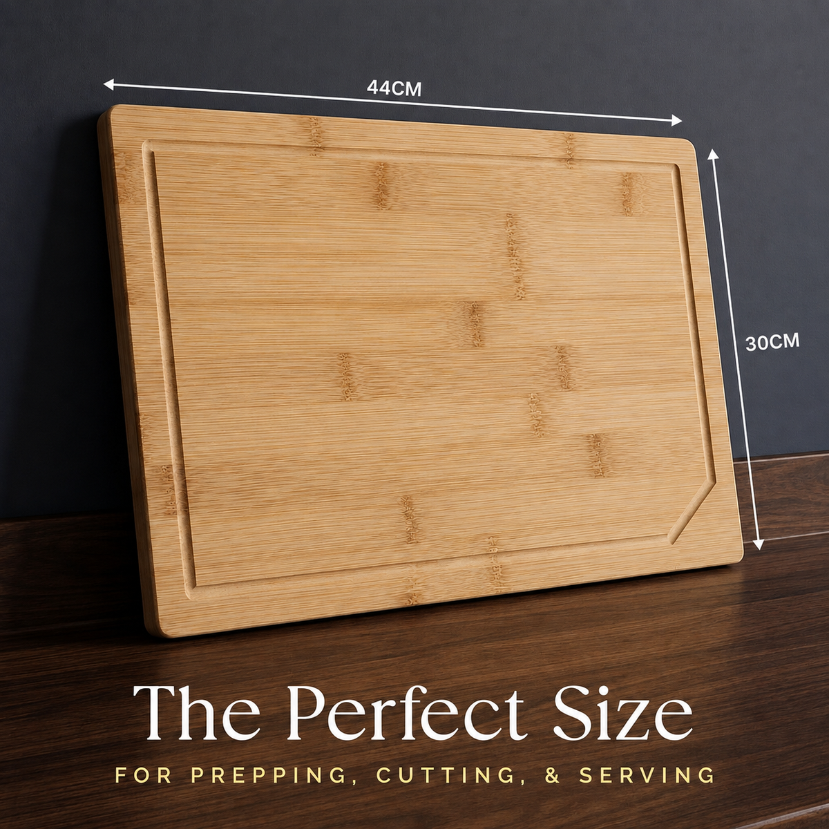 VEYUNA Extra Large Bamboo Food Cutting Board, 44x30cm, Pre-Oiled, 2cm Thick