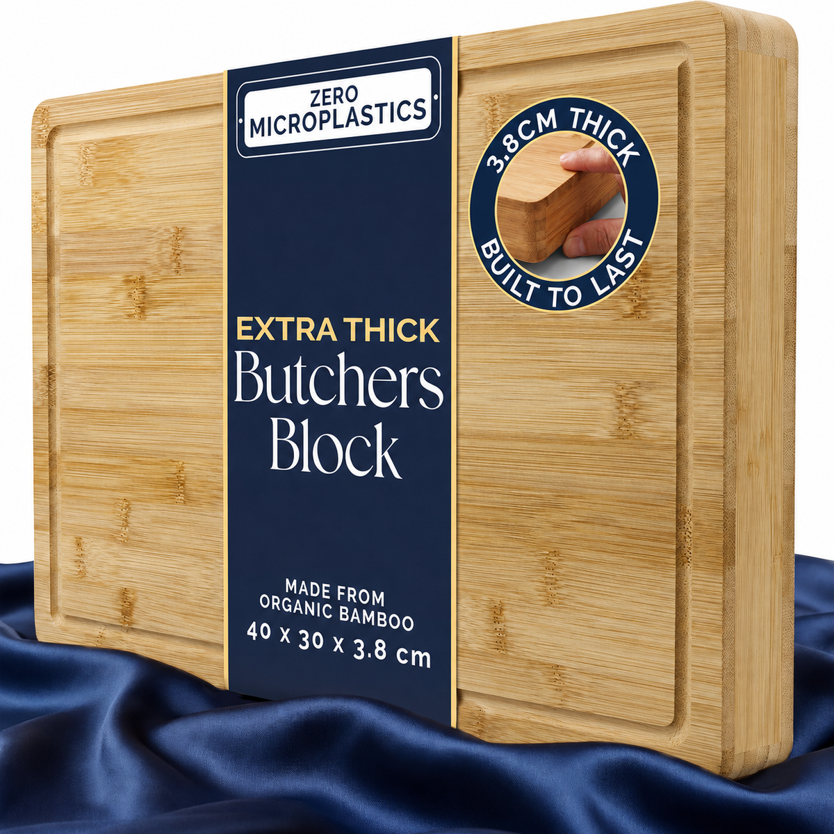 VEYUNA Butcher Block Cutting Board, 40x30cm, 3.8cm Thick, Food Prep, Bamboo
