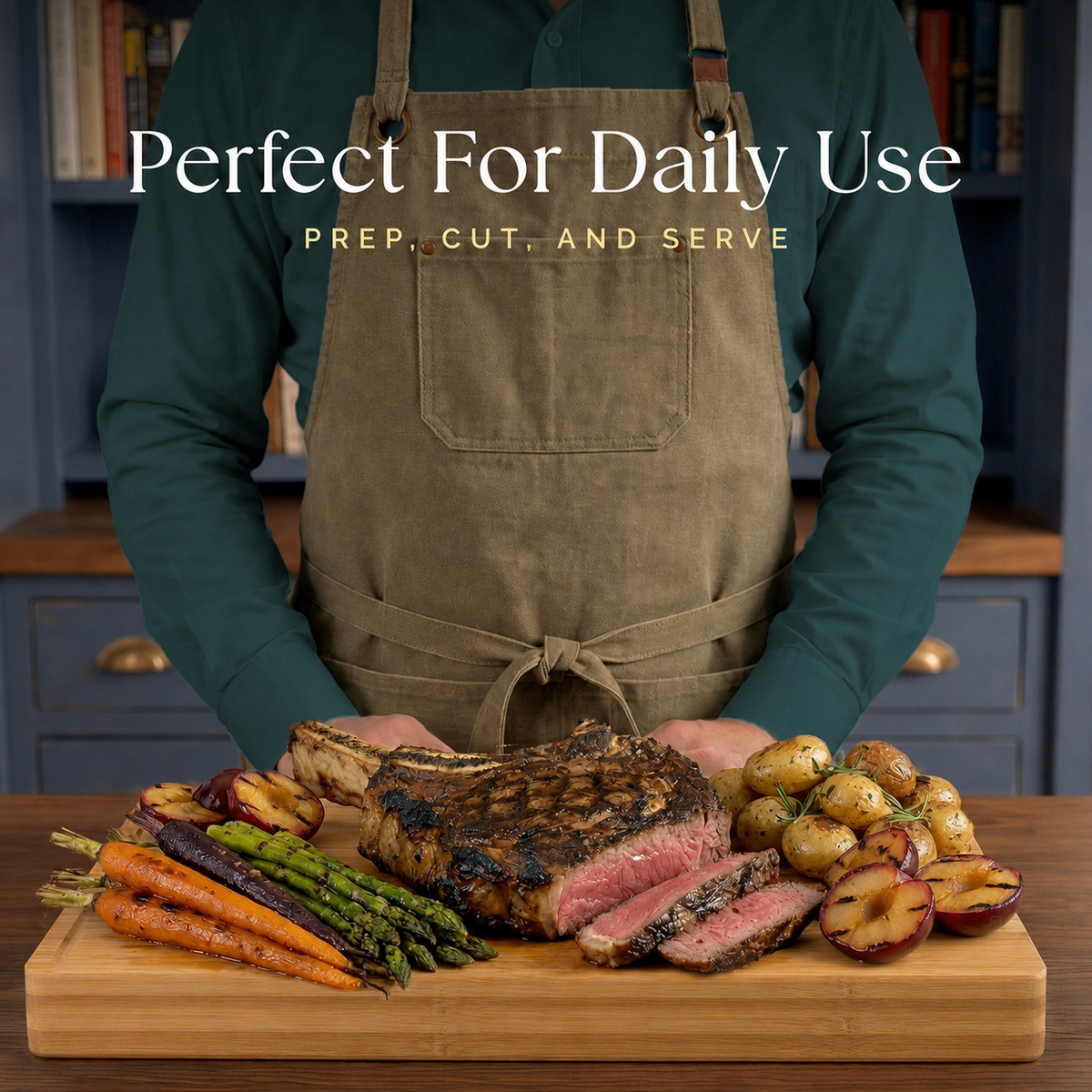 VEYUNA Butcher Block Cutting Board, 40x30cm, 3.8cm Thick, Food Prep, Bamboo