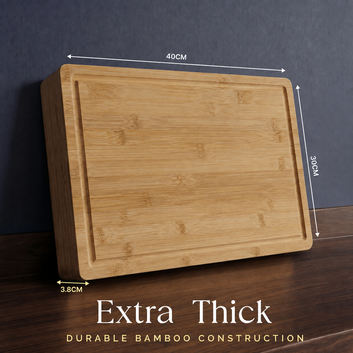 VEYUNA Butcher Block Cutting Board, 40x30cm, 3.8cm Thick, Food Prep, Bamboo