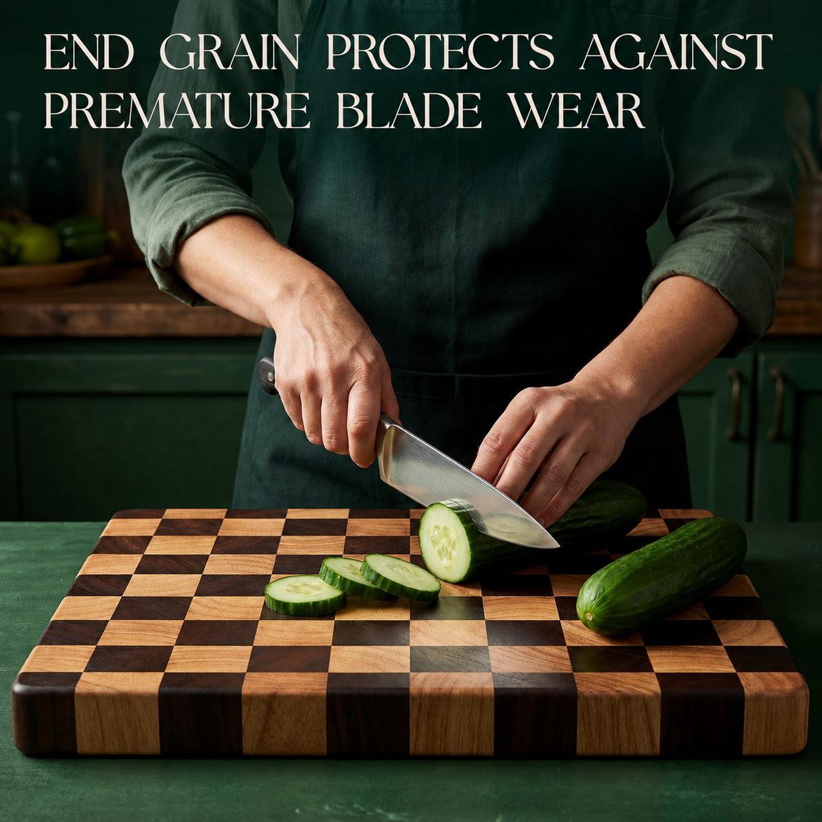 VEYUNA Acacia Food Prep Board, 45x31cm, End Grain, Extra Thick, Side Handles