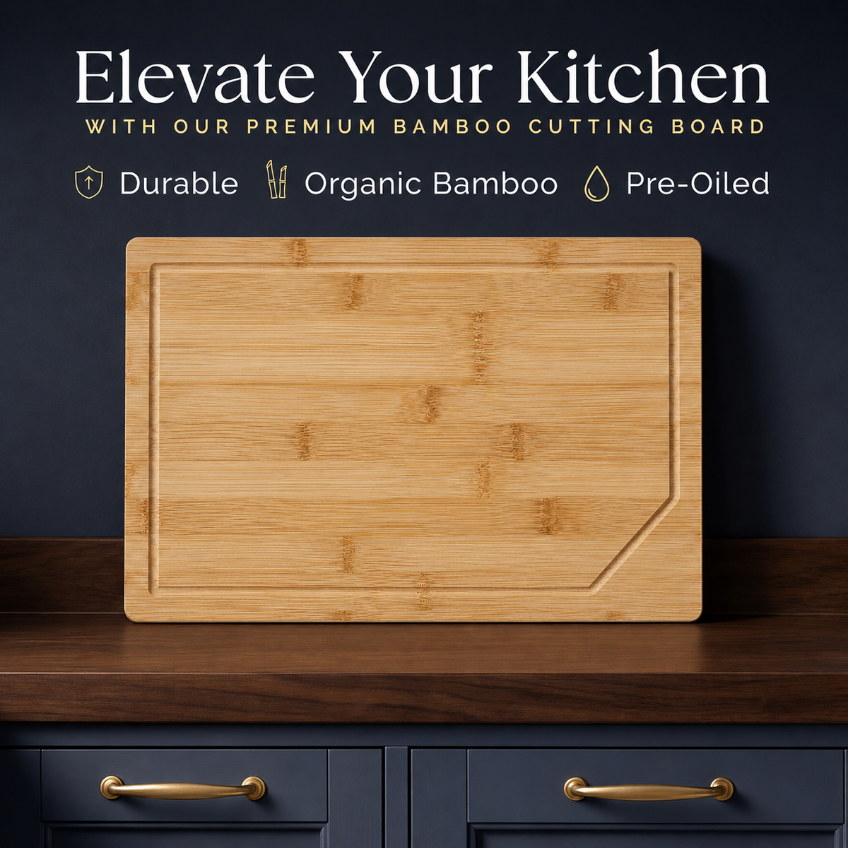 VEYUNA Large Bamboo Cutting Board, 38x25cm Grooved Food Prep & Meat Chopping Board