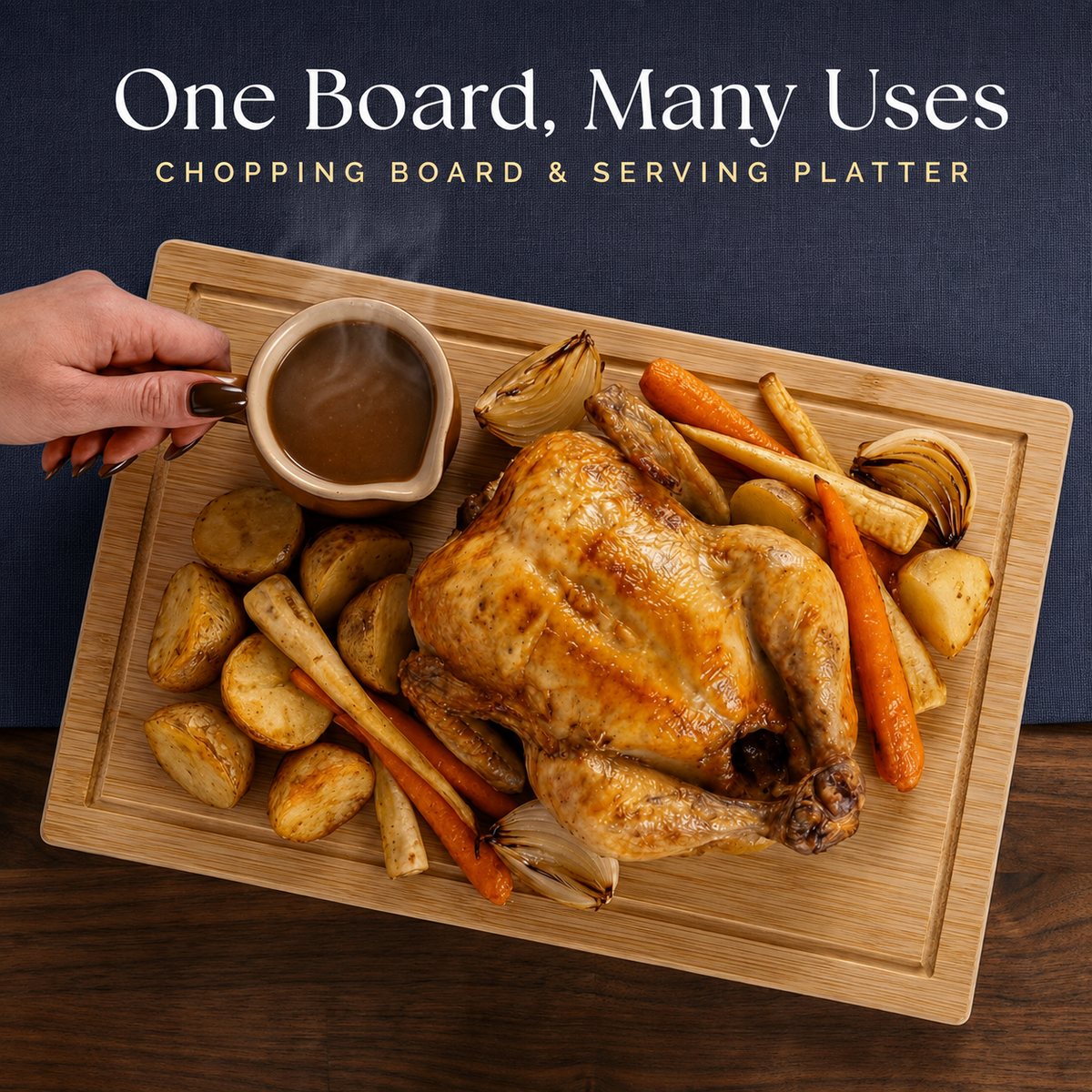 VEYUNA Extra Large Bamboo Food Cutting Board, 44x30cm, Pre-Oiled, 2cm Thick