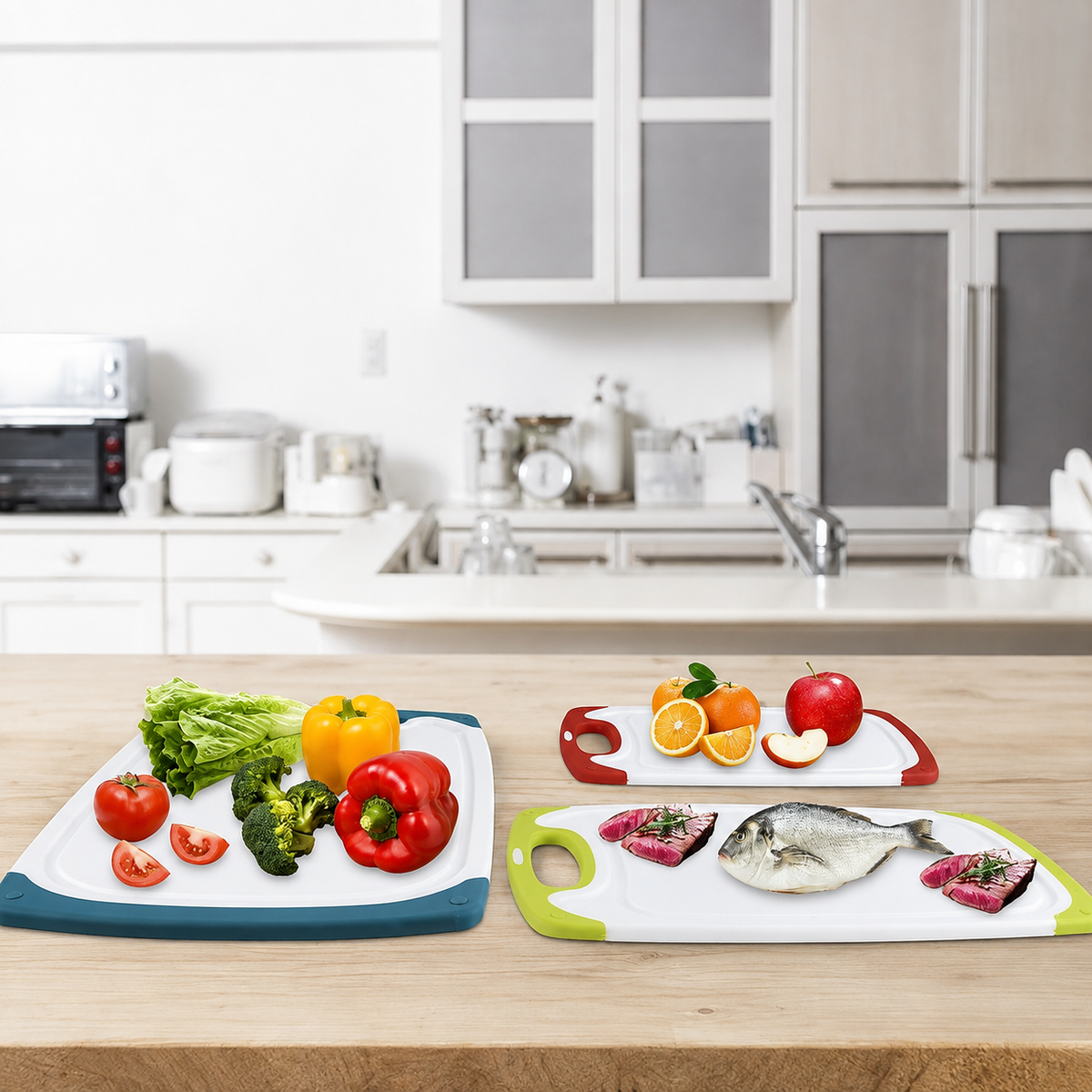 VEYUNA Cutting Board Set, 4-Piece BPA-Free Non-Slip Boards for Food Prep