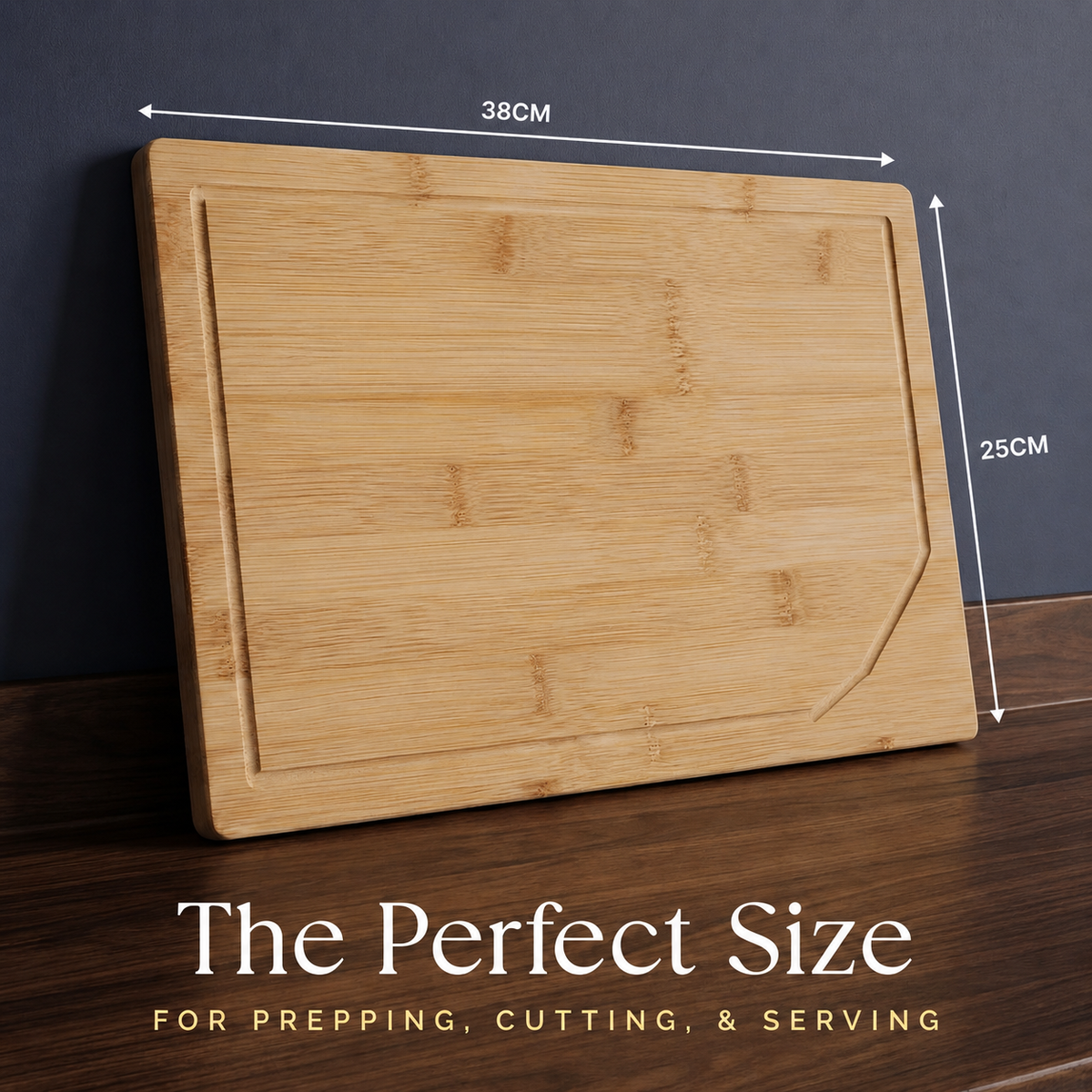 VEYUNA Large Bamboo Cutting Board, 38x25cm Grooved Food Prep & Meat Chopping Board