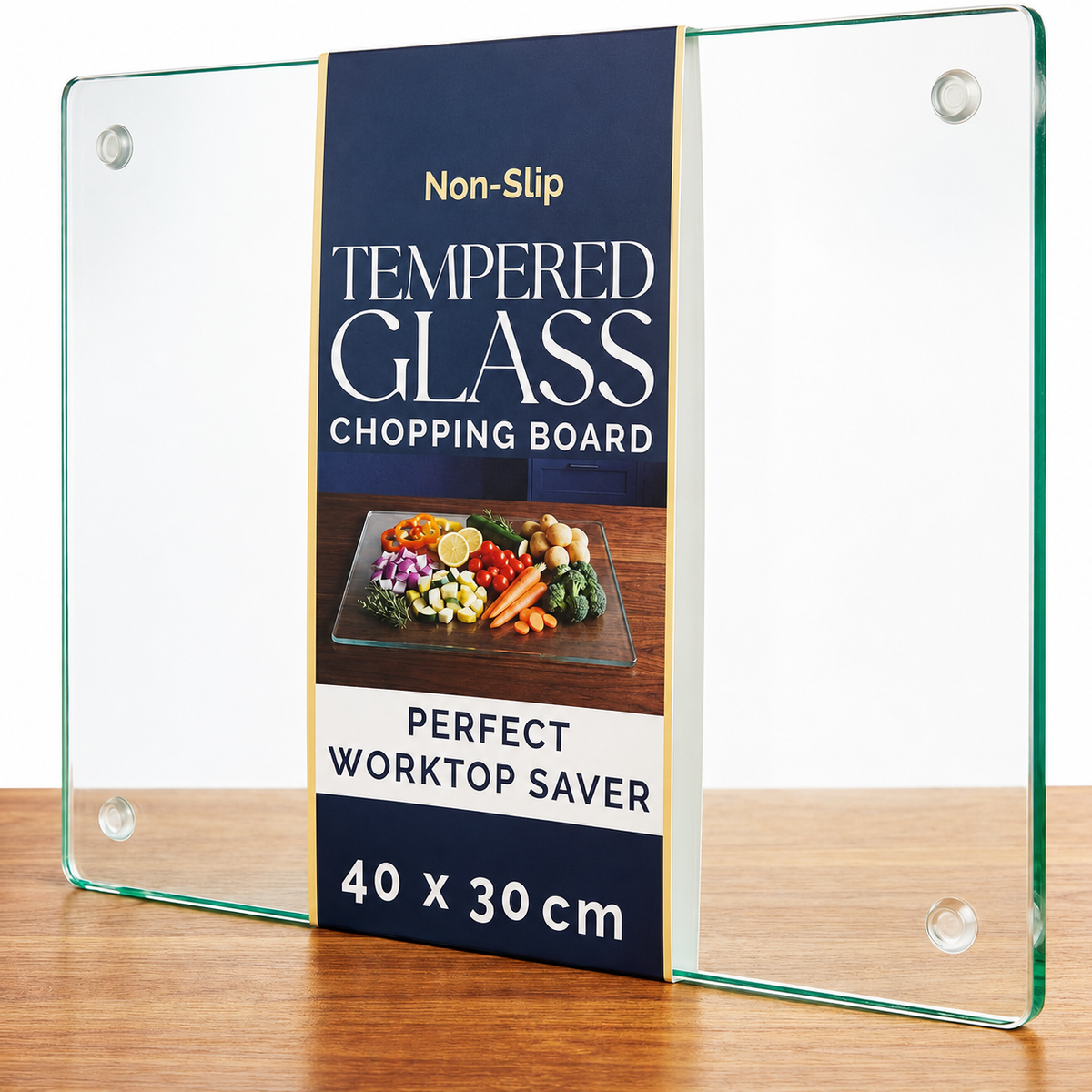 VEYUNA Glass Chopping Board 40x30cm, Tempered Non-Slip Food Prep Mat, Heat Resistant