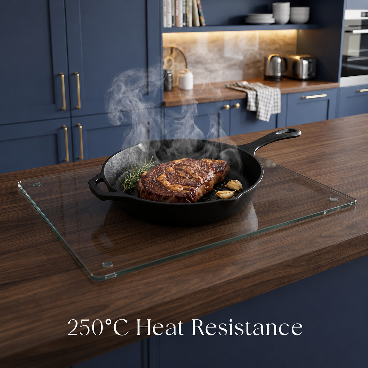 VEYUNA Glass Chopping Board 40x30cm, Tempered Non-Slip Food Prep Mat, Heat Resistant