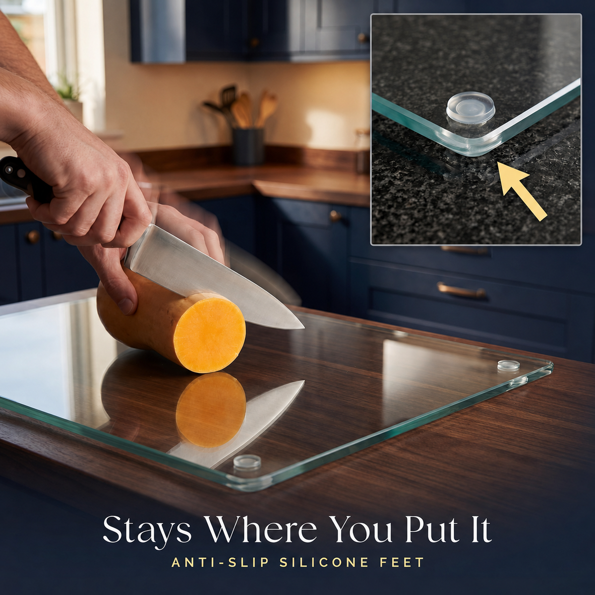 VEYUNA Glass Chopping Board 40x30cm, Tempered Non-Slip Food Prep Mat, Heat Resistant