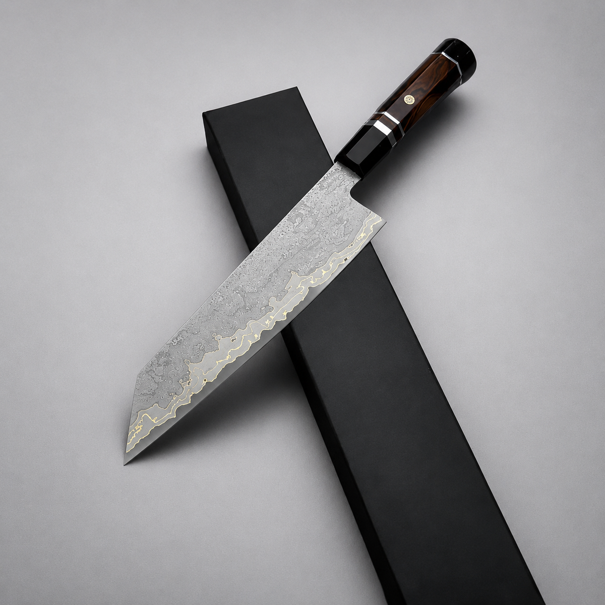 VEYUNA Bunka Knife – 7-Inch Copper San Mai Damascus Food Prep Knife
