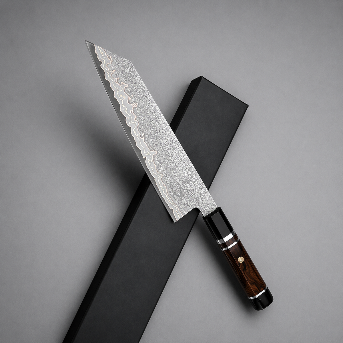 VEYUNA Bunka Knife – 7-Inch Copper San Mai Damascus Food Prep Knife